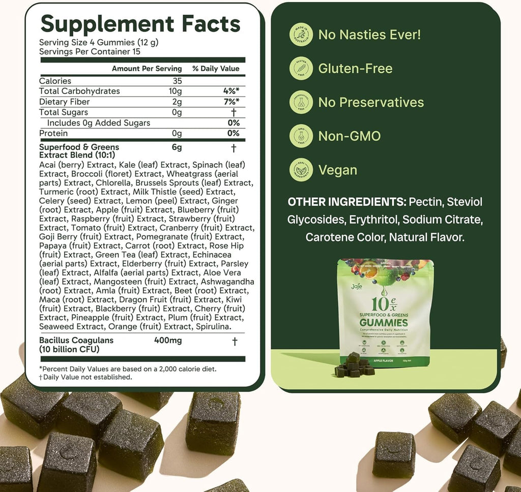 Jaje Health 10ex Supergreens Gummies w/Probiotics