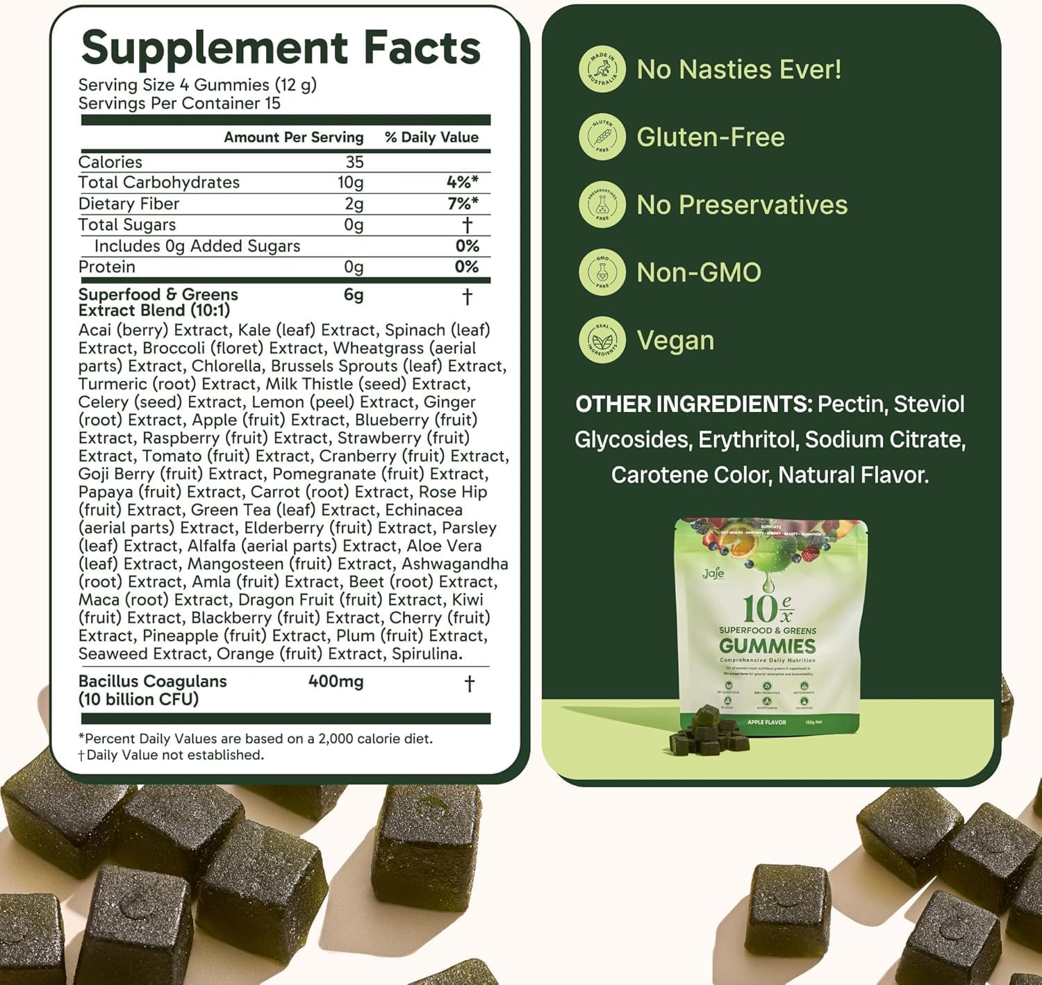 Jaje Health 10ex Supergreens Gummies w/Probiotics